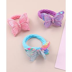 Babyhug Hair Rubber Bands WIth Satin And Butterfly Apptique  Free Size Pack of 3 - Multicolor