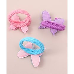 Babyhug Hair Rubber Bands WIth Satin And Butterfly Apptique  Free Size Pack of 3 - Multicolor