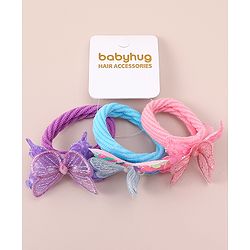 Babyhug Hair Rubber Bands WIth Satin And Butterfly Apptique  Free Size Pack of 3 - Multicolor
