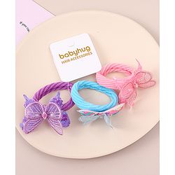 Babyhug Hair Rubber Bands WIth Satin And Butterfly Apptique  Free Size Pack of 3 - Multicolor