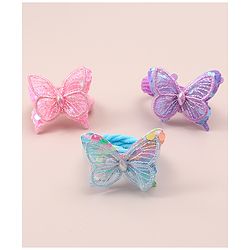 Babyhug Hair Rubber Bands WIth Satin And Butterfly Apptique  Free Size Pack of 3 - Multicolor