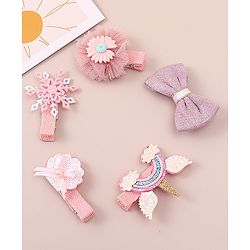 Babyhug Bow & Butterfly Clips With Floral Apptique Free Size Pack of 5 - Multicolor