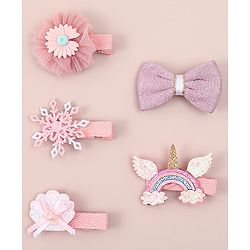 Babyhug Bow & Butterfly Clips With Floral Apptique Free Size Pack of 5 - Multicolor
