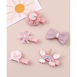 Babyhug Bow & Butterfly Clips With Floral Apptique Free Size Pack of 5 - Multicolor