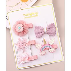 Babyhug Bow & Butterfly Clips With Floral Apptique Free Size Pack of 5 - Multicolor