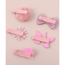 Babyhug Bow & Butterfly Clips With Floral Apptique Free Size Pack of 5 - Multicolor