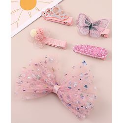 Babyhug Bow & Butterfly Clips With Floral And Butterfly Apptique  Free Size Pack of 5 - Pink