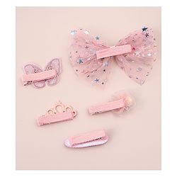 Babyhug Bow & Butterfly Clips With Floral And Butterfly Apptique  Free Size Pack of 5 - Pink