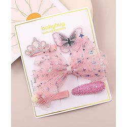 Babyhug Bow & Butterfly Clips With Floral And Butterfly Apptique  Free Size Pack of 5 - Pink