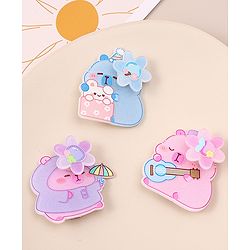 Babyhug Hair Pins And Clips With Glitter And Character Print Apptique Free Size Pack of 3 - Multicolor