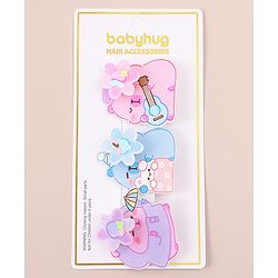 Babyhug Hair Pins And Clips With Glitter And Character Print Apptique Free Size Pack of 3 - Multicolor