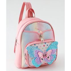 Babyhug Fashion Backpack with Butterfly Applique - Pink