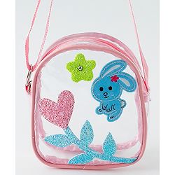 Babyhug  Transparent Sling Bag With Floral & Bunny Design - Pink