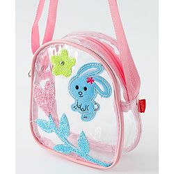 Babyhug  Transparent Sling Bag With Floral & Bunny Design - Pink