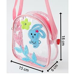 Babyhug  Transparent Sling Bag With Floral & Bunny Design - Pink