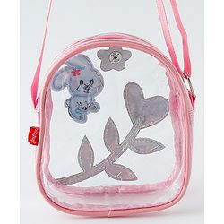 Babyhug  Transparent Sling Bag With Floral & Bunny Design - Pink