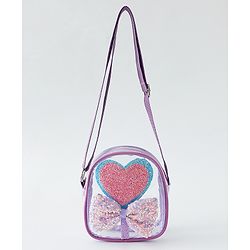 Babyhug Sling Bag with Bow & Heart Applique - Pink Sling Bag -Purple