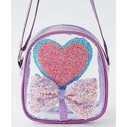 Babyhug Sling Bag with Bow & Heart Applique - Pink Sling Bag -Purple