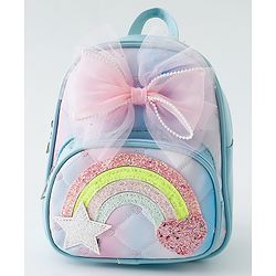 Babyhug Fashion Backpack with Hearts & Bow Applique - Blue