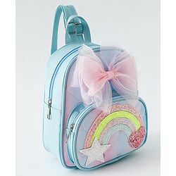 Babyhug Fashion Backpack with Hearts & Bow Applique - Blue
