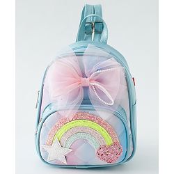 Babyhug Fashion Backpack with Hearts & Bow Applique - Blue