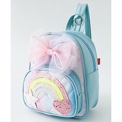 Babyhug Fashion Backpack with Hearts & Bow Applique - Blue