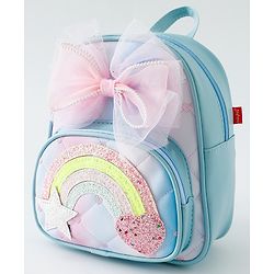 Babyhug Fashion Backpack with Hearts & Bow Applique - Blue