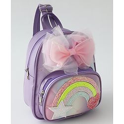 Babyhug Fashion Backpack with Hearts & Bow Applique - Blue