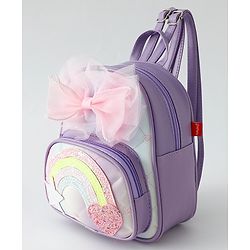 Babyhug Fashion Backpack with Hearts & Bow Applique - Blue