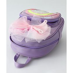 Babyhug Fashion Backpack with Hearts & Bow Applique - Blue