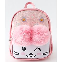 Babyhug Fashion Backpacks With Cat Printed Design & Fur Ears - Pink