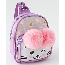 Babyhug Fashion Backpacks With Cat Printed Design & Fur Ears - Pink
