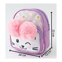 Babyhug Fashion Backpacks With Cat Printed Design & Fur Ears - Pink