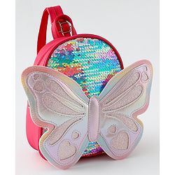 Babyhug Fashion Backpack with Hearts & Butterfly Applique - Fuchsia