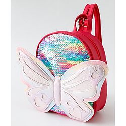 Babyhug Fashion Backpack with Hearts & Butterfly Applique - Fuchsia