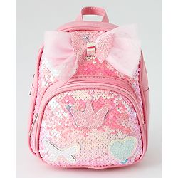 Babyhug Fashion Backpack with Hearts  & Bow Applique - Pink