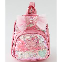 Babyhug Fashion Backpack with Hearts  & Bow Applique - Pink