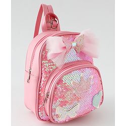Babyhug Fashion Backpack with Hearts  & Bow Applique - Pink