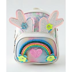 Babyhug Fashion Backpack with Hearts & Flower Applique - White