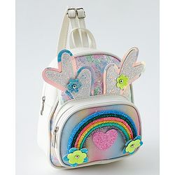 Babyhug Fashion Backpack with Hearts & Flower Applique - White