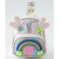 Babyhug Fashion Backpack with Hearts & Flower Applique - White