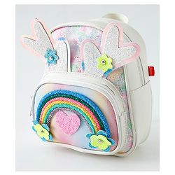 Babyhug Fashion Backpack with Hearts & Flower Applique - White
