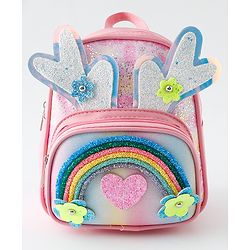 Babyhug Fashion Backpack with Hearts & Flower Applique - White