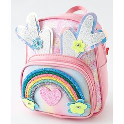 Babyhug Fashion Backpack with Hearts & Flower Applique - White