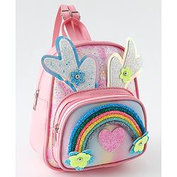 Babyhug Fashion Backpack with Hearts & Flower Applique - White