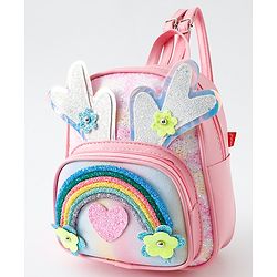 Babyhug Fashion Backpack with Hearts & Flower Applique - White