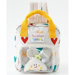 Babyhug Free Size Fashion Backpack With Hearts Design - White