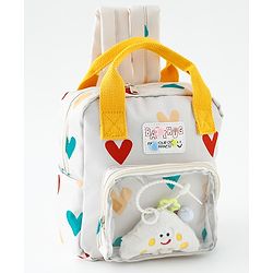 Babyhug Free Size Fashion Backpack With Hearts Design - White