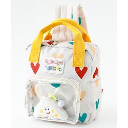 Babyhug Free Size Fashion Backpack With Hearts Design - White