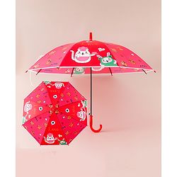 Babyhug Free Size Umbrella with Cat Print - Red